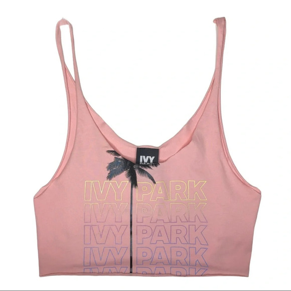 🛍️3/$40 Ivy Park Festival Palm Print Cropped Top Pink Tank Top Large - Picture 4 of 5